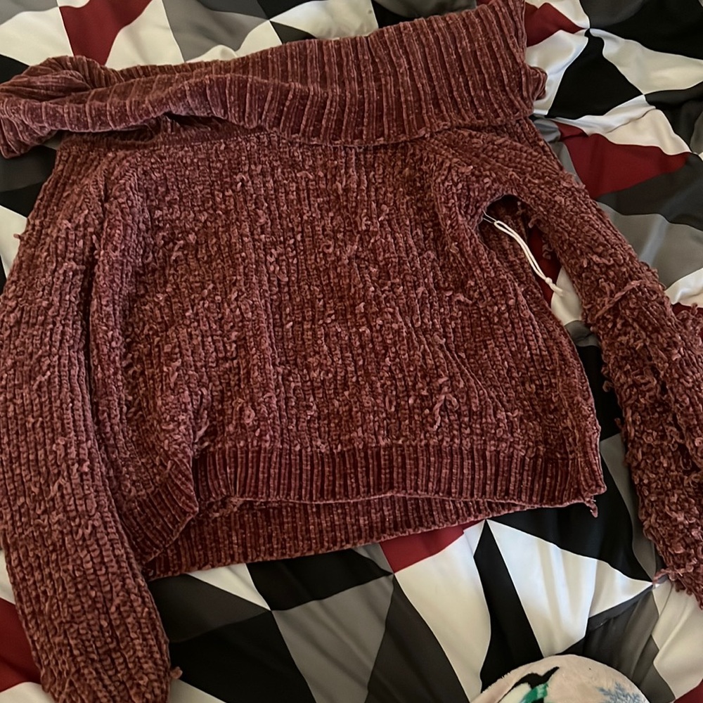 Off the shoulder distressed sweater